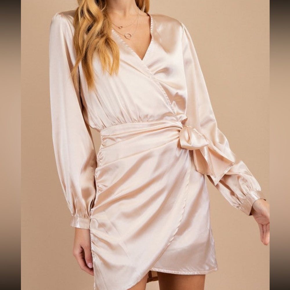 Silky long sleeve wrap dress in Champaign NWT